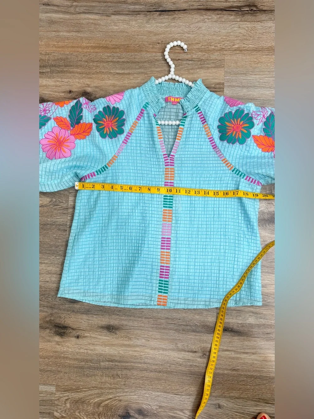 THML PUFF SLEEVE EMBROIDERY DETAIL STRIPED TOP Size S - Picture 8 of 8